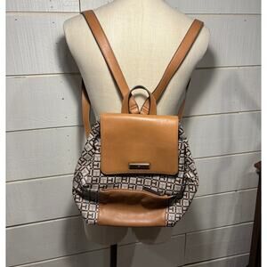 Tommy Hilfiger brown tan backpack logo purse drawstring closure good condition